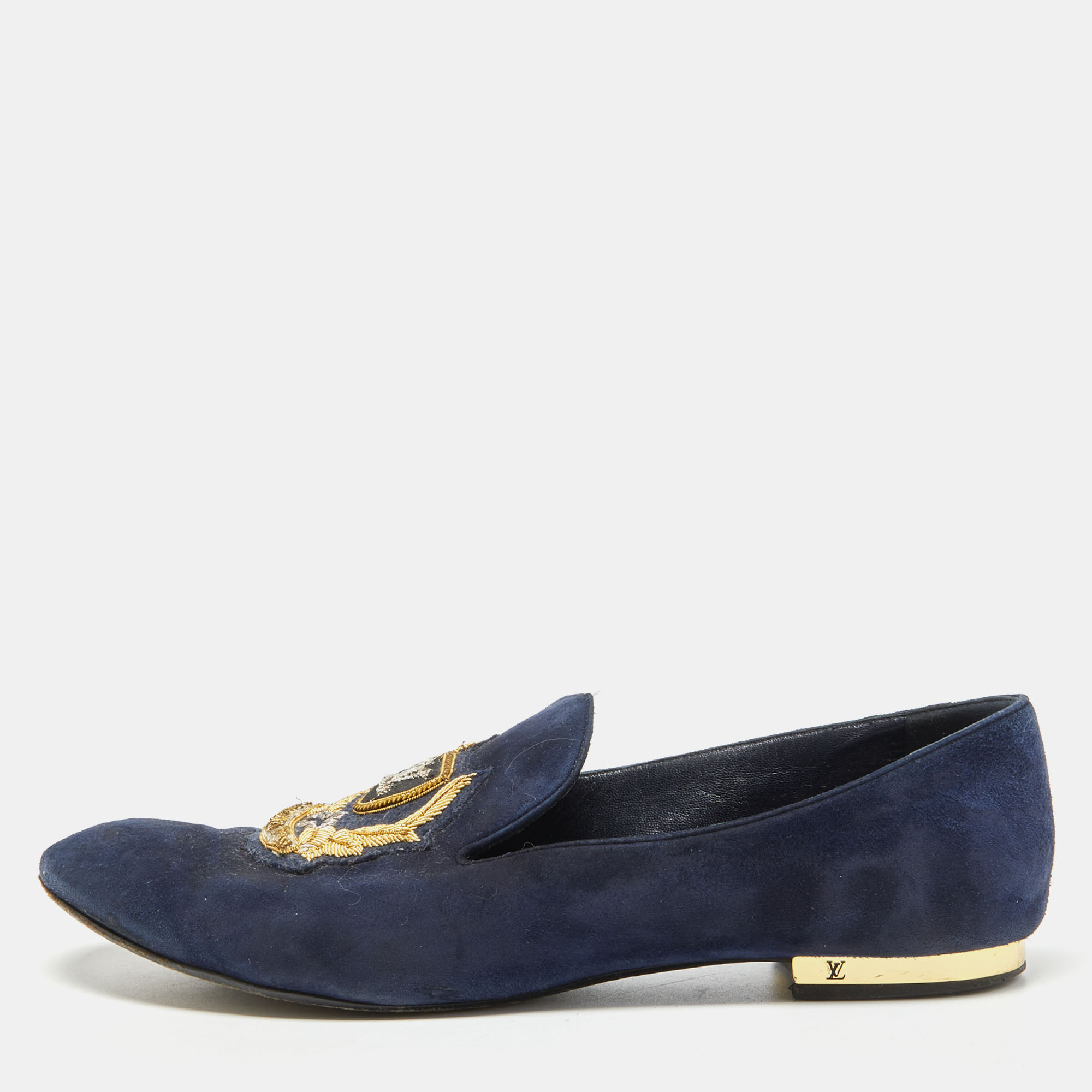 Louis Vuitton Navy Blue Suede Embroidered Smoking Slippers Size 38, Loafers & Slip-Ons - Luxury Closet catalog