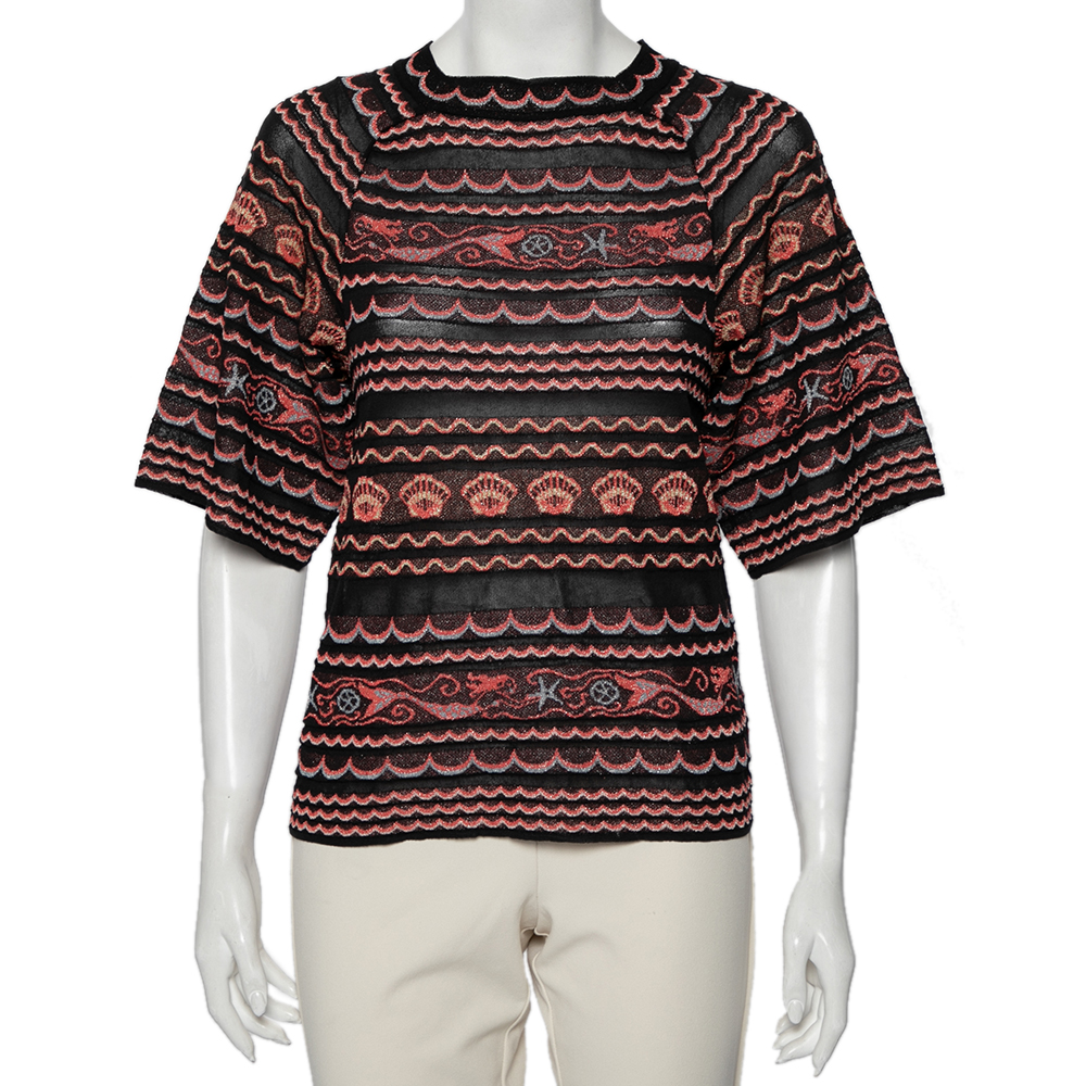 M Missoni Multicolored Wave Patterned Lurex Knit Top S, Shirts & Tops - Luxury Closet