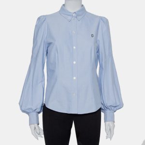 Marc Jacobs Blue Cotton Paneled Puff Sleeve Detail Fitted Shirt M, Shirts & Tops - Luxury Closet
