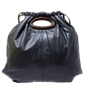 Marni Dark Grey Nappa Leather Drawstring Shoulder Bag, Shoulder Bags - Luxury Closet catalog