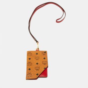 MCM Cognac/Red Visetos Coated Canvas and Leather Lanyard Card Holder, Wallets & Money Clips - Luxury Closet catalog