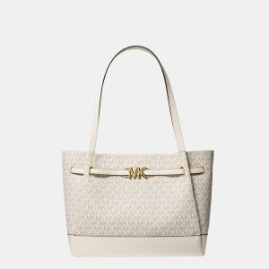 Michael Kors Cream / White - Signature Canvas - Reed Large Belted Tote, Tote Handbags - Luxury Closet catalog