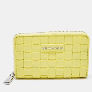 Michael Kors Yellow Intrecciato Leather Zip Around Compact Wallet, Wallets & Money Clips - Luxury Closet catalog