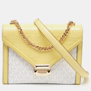 Michael Kors Yellow/White Coated Canvas and Croc Embossed Leather Large Whitney Shoulder Bag, Shoulder Bags - Luxury Closet catalog