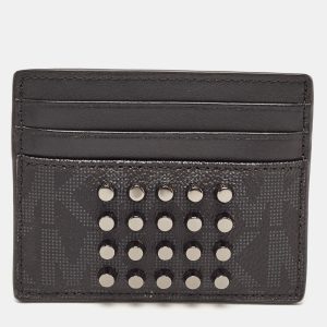 Michael Kors Black Signature Coated Canvas and Leather Studded Tall Card Case, Wallets & Money Clips - Luxury Closet