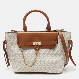 Michael Kors Vanilla/Tan Signature Coated Canvas and Leather Hamilton Legacy Belted Tote, Tote Handbags - Luxury Closet catalog