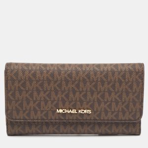 Michael Kors Brown Signature Coated Canvas Large Jet Set Travel Trifold Wallet, Wallets & Money Clips - Luxury Closet catalog