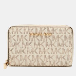 Michael Kors Off White/Grey Signature Coated Canvas Compact Zip Wallet, Wallets & Money Clips - Luxury Closet catalog