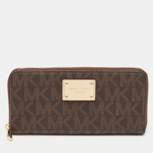 Michael Kors Brown Signature Coated Canvas Logo Zip Around Wallet, Wallets & Money Clips - Luxury Closet catalog