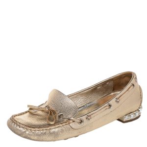 Miu Miu Metallic Gold Crystal Embellished Slip on Loafers Size 36.5, Loafers & Slip-Ons - Luxury Closet catalog