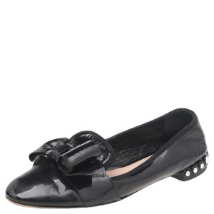 Miu Miu Black Patent Leather Bow Crystal Embellished Smoking Slippers Size 39, Loafers & Slip-Ons - Luxury Closet catalog