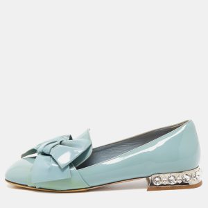Miu Miu Blue Patent Leather Crystal Embellished  Bow Smoking Slippers Size 35, Loafers & Slip-Ons - Luxury Closet catalog