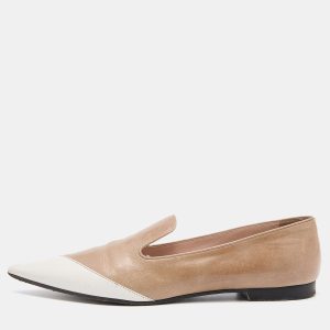 Miu Miu Beige/White Leather Pointed Toe Slip On Loafers Size 40.5, Loafers & Slip-Ons - Luxury Closet catalog