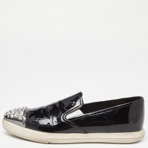 Miu Miu Black Patent Leather Crystals Embellished Slip On Loafers Size 37, Loafers & Slip-Ons - Luxury Closet catalog