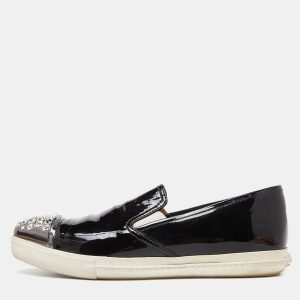 Miu Miu Black Patent Leather Crystals Embellished Slip On Loafers Size 38, Loafers & Slip-Ons - Luxury Closet catalog