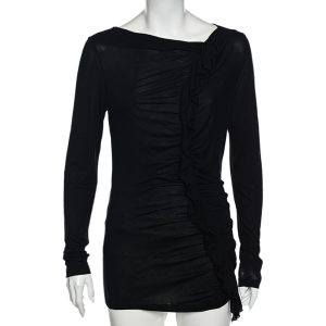 Moschino Cheap and Chic Black Ruffle Trimmed Long Sleeve Top M, Shirts & Tops - Luxury Closet catalog