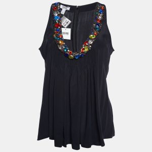 Moschino Cheap and Chic Black Silk Embellished Neck Sleeveless Top M, Shirts & Tops - Luxury Closet catalog