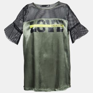 Love Moschino Green/Black Satin Blusa Mesh Sleeve T-shirt S, Shirts & Tops - Luxury Closet catalog