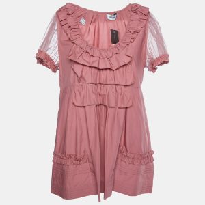 Moschino Pink Cotton Ruffle Detail Top L, Shirts & Tops - Luxury Closet