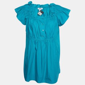 Moschino Green Cotton Ruffle Detail Top M, Shirts & Tops - Luxury Closet