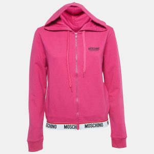 Moschino Pink Logo Print Cotton Zip Front Hooded Jacket S, Coats & Jackets - Luxury Closet catalog