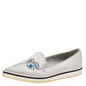 Nicholas Kirkwood Silver Fabric Eye Motif Iris Slip On Loafers Size 37.5, Loafers & Slip-Ons - Luxury Closet catalog