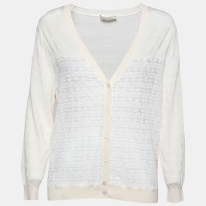 Nina Ricci Cream Striped Knit and Lace Cardigan XL, Sweaters & Cardigans - Luxury Closet catalog