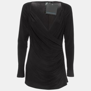 Norma Kamali Black Draped Jersey Long Sleeve Top L, Shirts & Tops - Luxury Closet