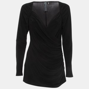 Norma Kamali Black Lycra Sweetheart Side Drape Top L, Shirts & Tops - Luxury Closet