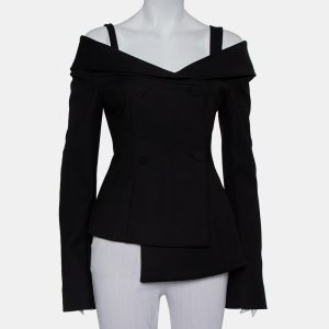 Off-White Black Crepe Off Shoulder Asymmetrical Hem Blazer M, Coats & Jackets - Luxury Closet catalog