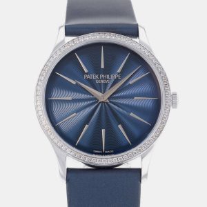 Patek Philippe Blue 18k White Gold Calatrava Automatic Women's Wristwatch 35 mm, Watches - Luxury Closet catalog