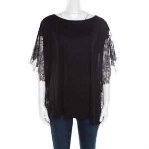 Paul & Joe Black Melange Knit Lace Paneled Kimono Sleeve Oversized Top S, Shirts & Tops - Luxury Closet catalog