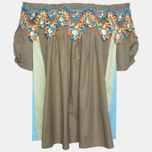 Peter Pilotto Green Cotton Cut work Detail Off Shoulder Top M, Shirts & Tops - Luxury Closet catalog