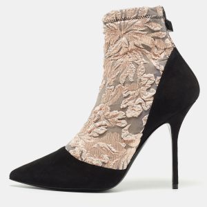 Pierre Hardy Black/Metallic Peach Fabric and Suede Dolly Pointed Toe Ankle Booties Size 38.5, Boots - Luxury Closet catalog