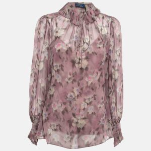 Polo Ralph Lauren Pink Floral Print Silk Freaky Long Sleeve Shirt M, Shirts & Tops - Luxury Closet catalog