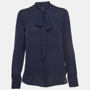 Polo Ralph Lauren Navy Blue Silk Tie-Up Neck Shirt XS, Shirts & Tops - Luxury Closet catalog