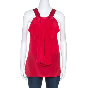 Prabal Gurung Red Silk Draped Bow Detail Sleeveless Top L, Shirts & Tops - Luxury Closet