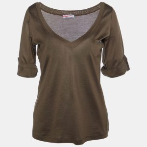 Prada Brown Cotton Knit V-Neck t-Shirt L, Shirts & Tops - Luxury Closet catalog