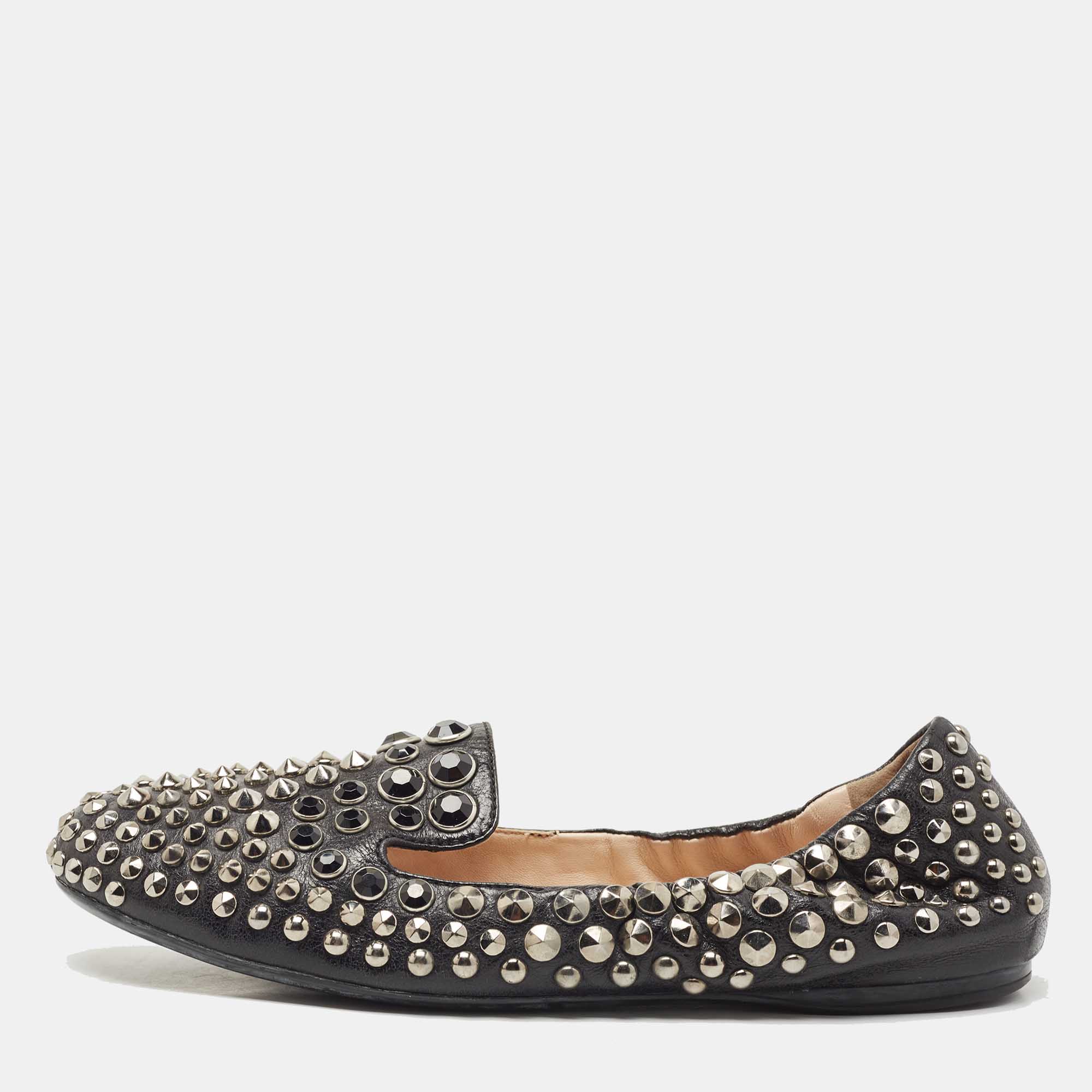 Prada Sport Black Leather Studded Smoking Slippers Size 38.5, Loafers & Slip-Ons - Luxury Closet catalog