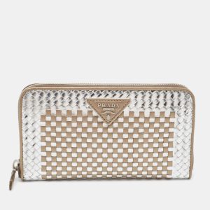 Prada Gold/Silver Woven Madras Leather Zip Around Wallet, Wallets & Money Clips - Luxury Closet catalog