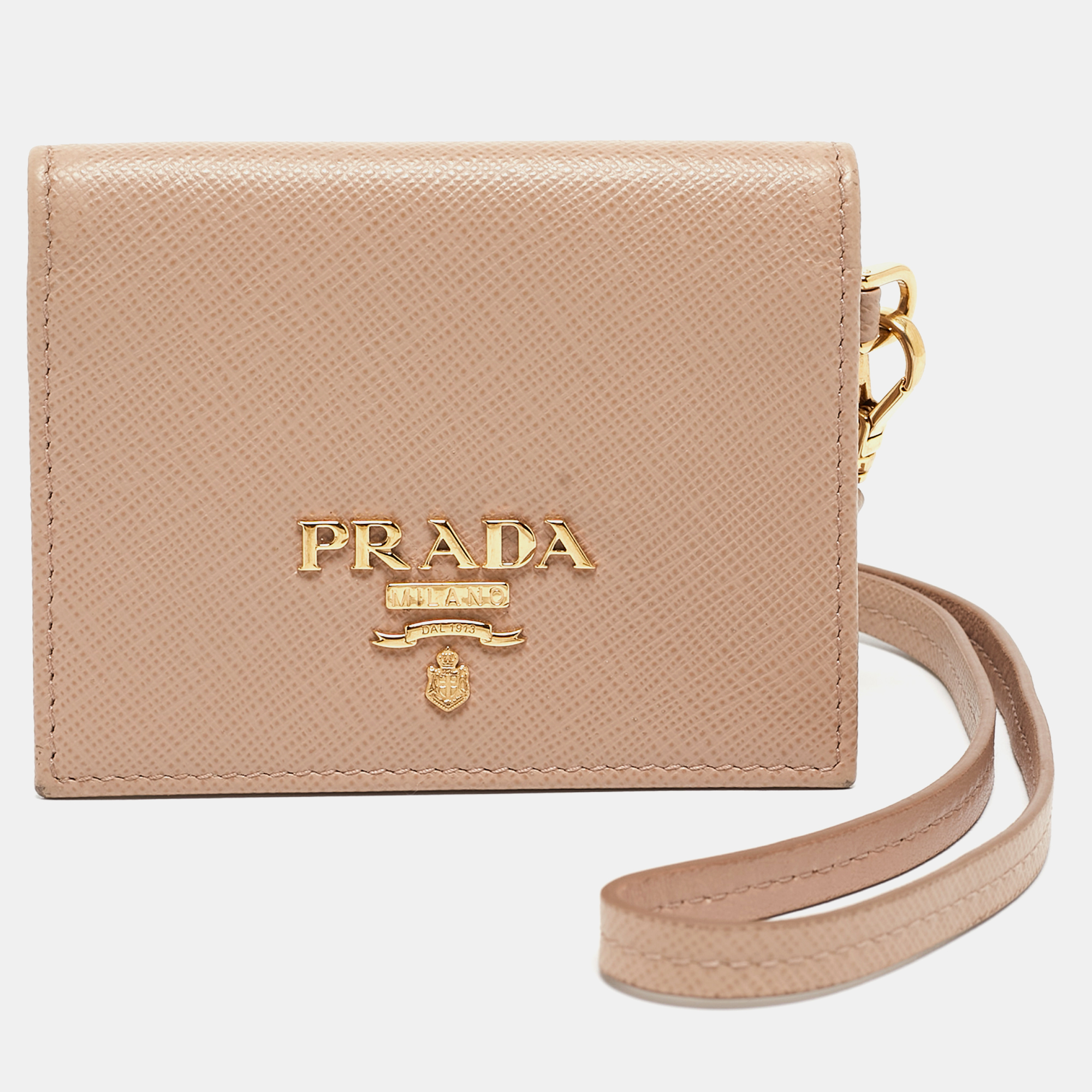 Prada Beige Saffiano Leather Card Holder with Strap, Wallets & Money Clips - Luxury Closet catalog