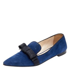 Prada Blue/Black Suede and Fabric Bow Smoking Slippers Size 37, Loafers & Slip-Ons - Luxury Closet catalog