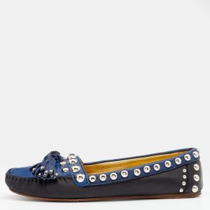 Prada Black/Blue Leather Studded Slip On Loafers Size 36, Loafers & Slip-Ons - Luxury Closet catalog