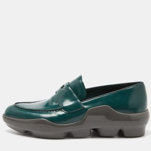 Prada Green/Grey Leather and Rubber Penny Platform Loafers 39.5, Loafers & Slip-Ons - Luxury Closet catalog