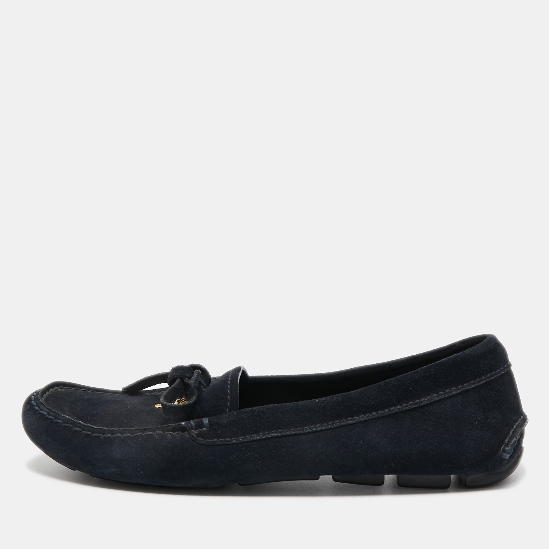 Prada Dark Blue Suede Bow Slip On Loafers Size 35.5, Loafers & Slip-Ons - Luxury Closet catalog