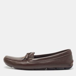 Prada Brown Leather Logo Detail Bow Loafers Size 38.5, Loafers & Slip-Ons - Luxury Closet catalog