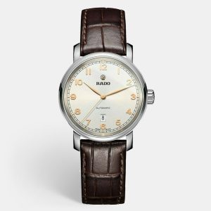 Rado White Stainless Steel Leather Diamaster R14050136 Women's Wristwatch 33 mm, Watches - Luxury Closet catalog