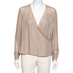 Ralph Lauren Taupe Silk Georgette Raina Wrap Blouse M, Shirts & Tops - Luxury Closet catalog