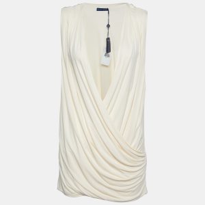 Ralph Lauren Cream Jersey Knit Plunging Neck Wrap Top XL, Shirts & Tops - Luxury Closet catalog