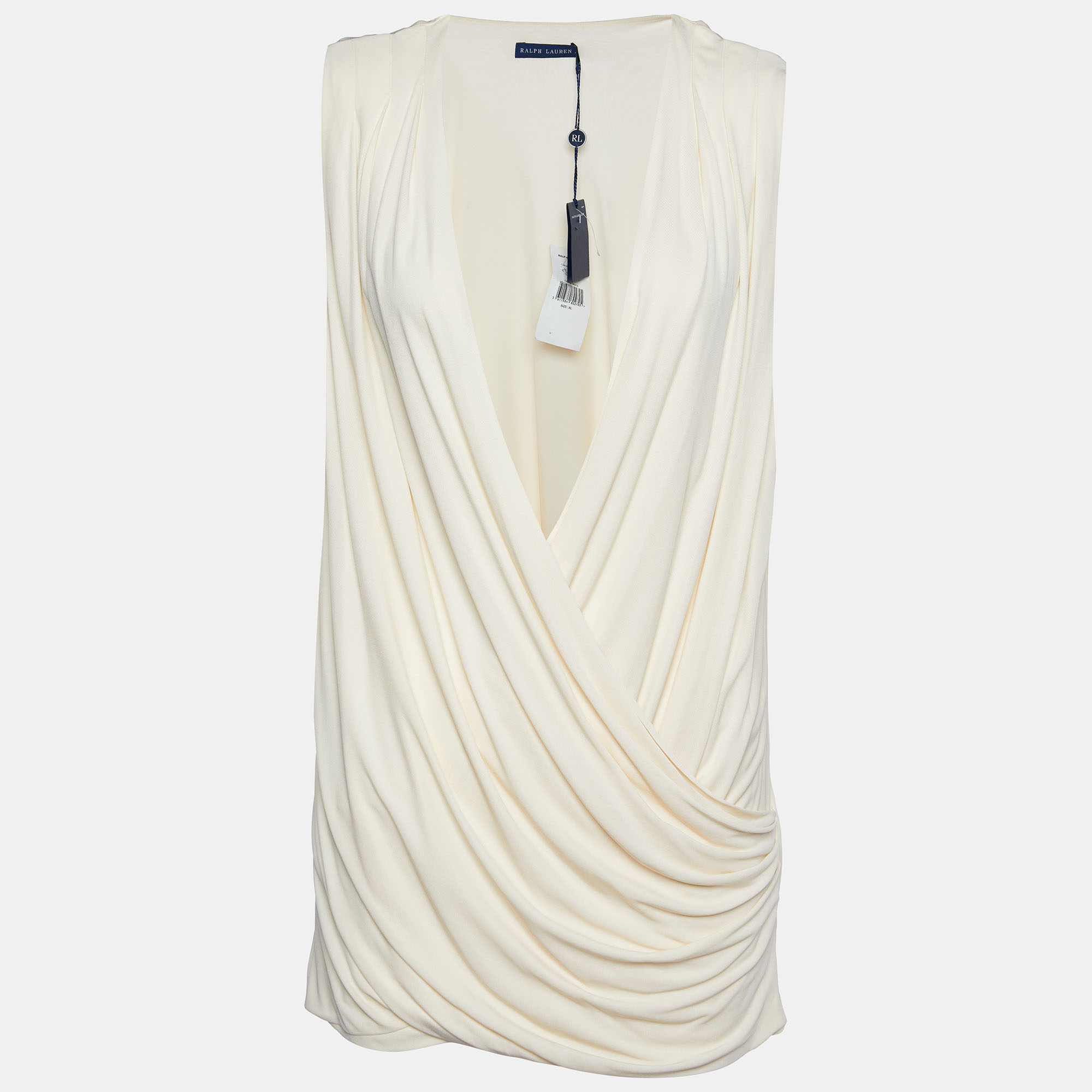 Ralph Lauren Cream Jersey Knit Plunging Neck Wrap Top XL, Shirts & Tops - Luxury Closet catalog